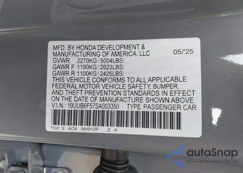 2025 Acura Tlx A-Spec Package из США, поврежденный, VIN 19UUB6F57SA003350